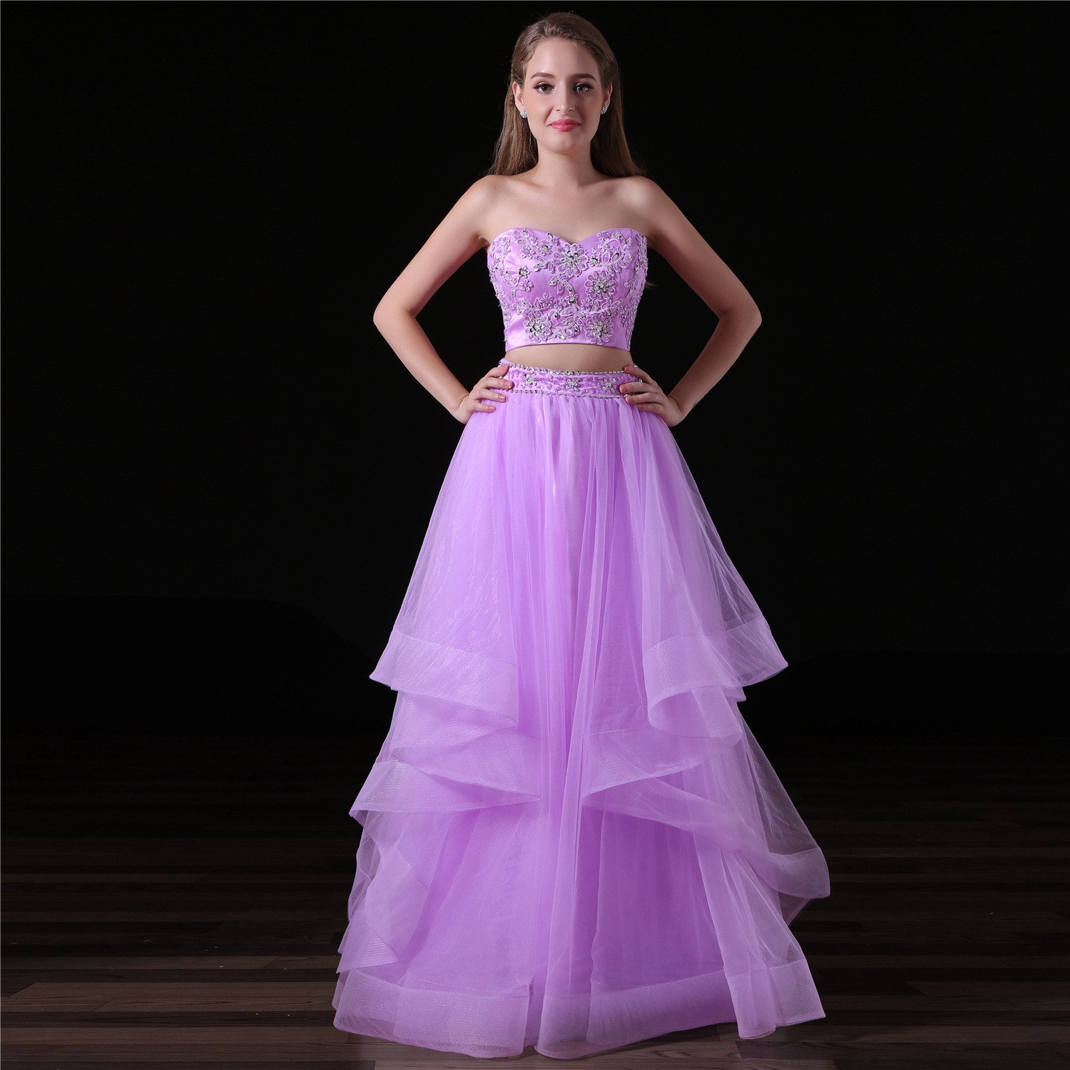 two piece purple prom dress