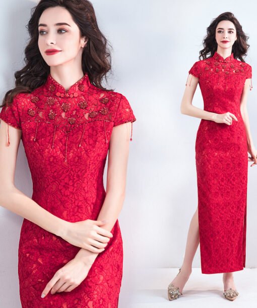 red lace formal dress 0802-03