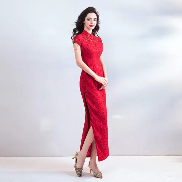 red lace formal dress 0802-05