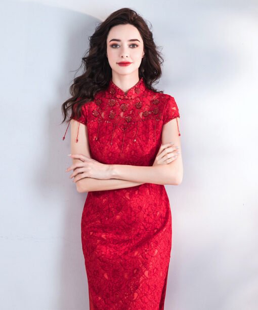 red lace formal dress 0802-06