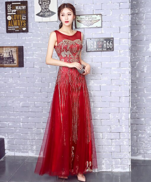 red long party dress-0861-02