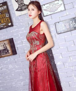 red long party dress-0861-03
