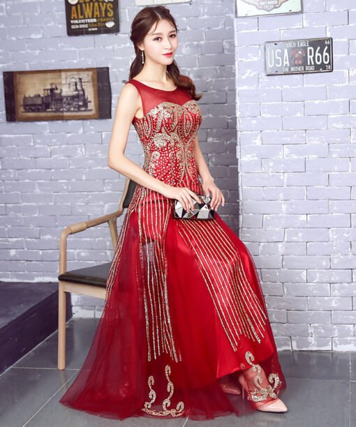 red long party dress-0861-04