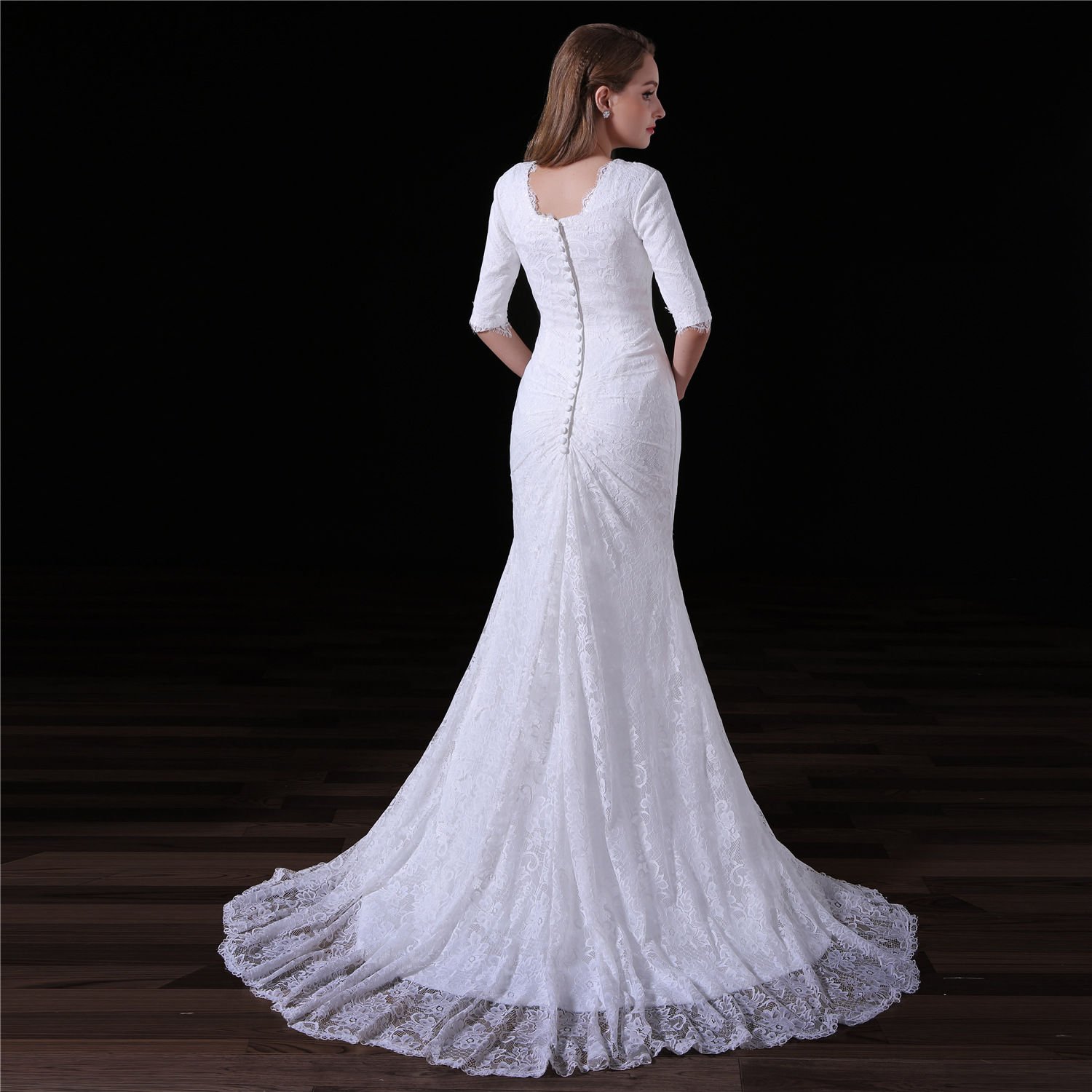  Simple  Mermaid Wedding  Dress  Lace Bridal  Gown With Train