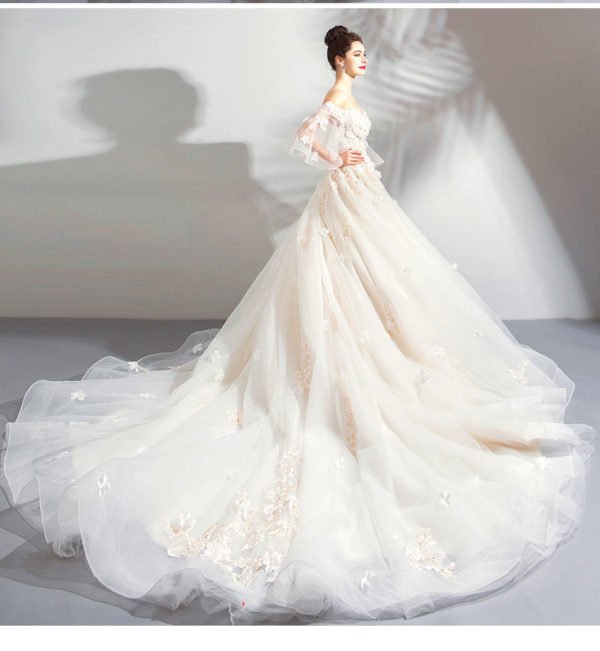 Long Train Wedding Dress Luxury Hand Made Off The Shoulder - Image 5