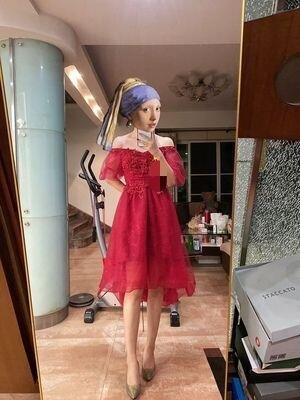 Short Red Prom Dress Off The Shoulder Lace Cocktail Dress
