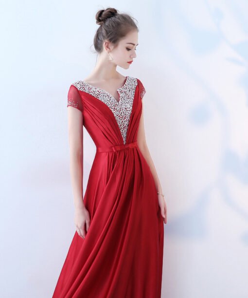 red long party dress-0866-03