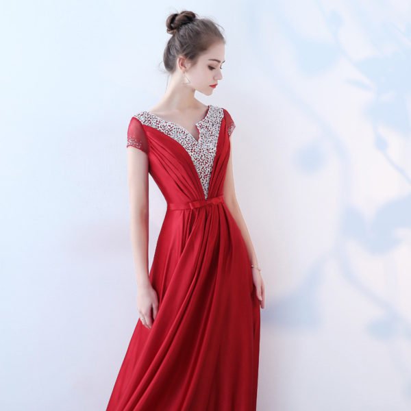 red long party dress-0866-03