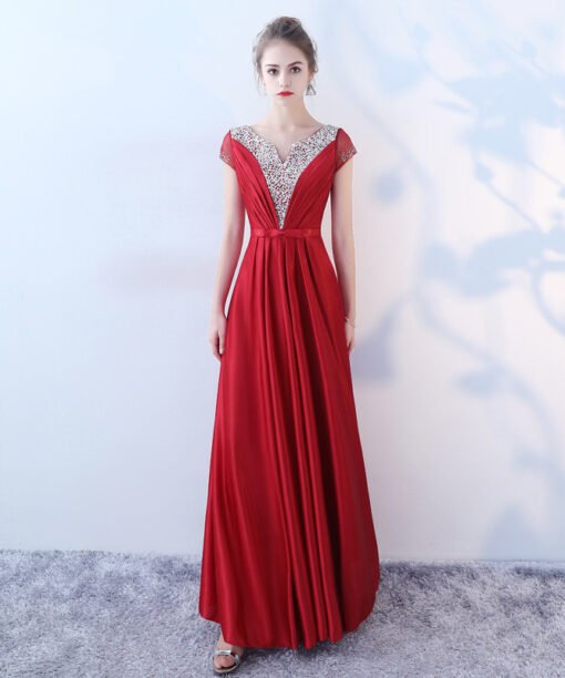 red long party dress-0866-04