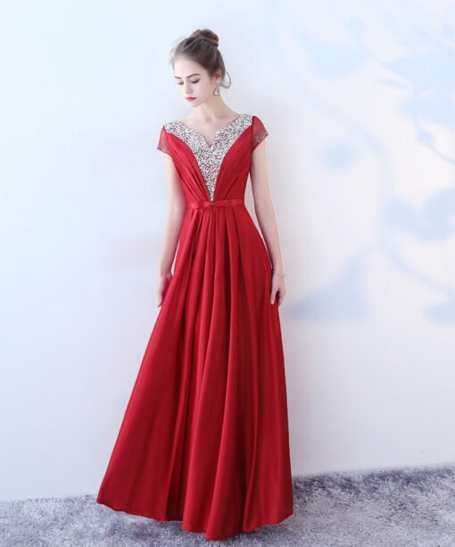 red long party dress-0866-06