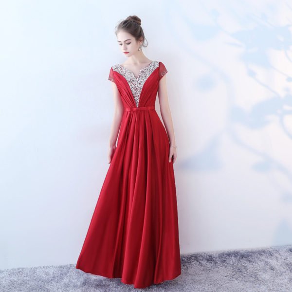 red long party dress-0866-06