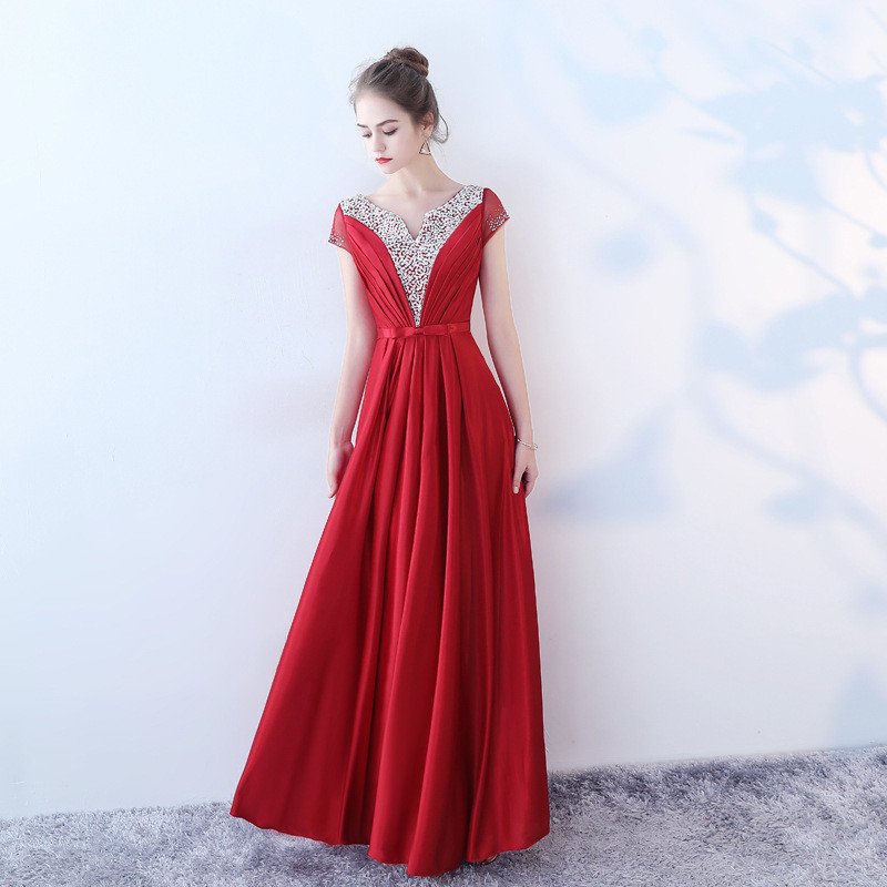 Red Long Party Dress A Line Long Cheap Prom Evening Dress