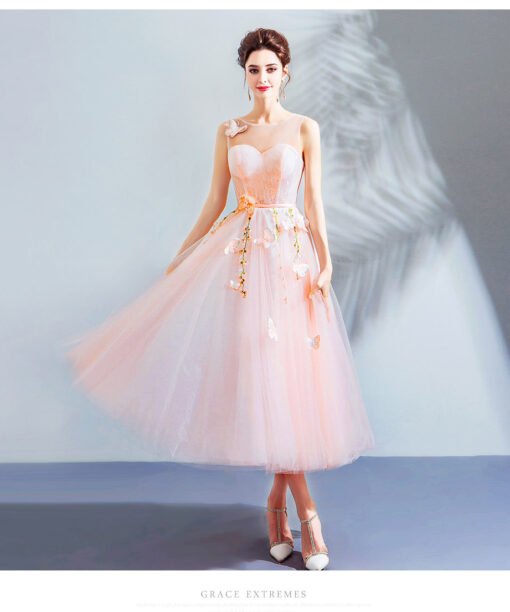 tea length pink prom dress-0893-06