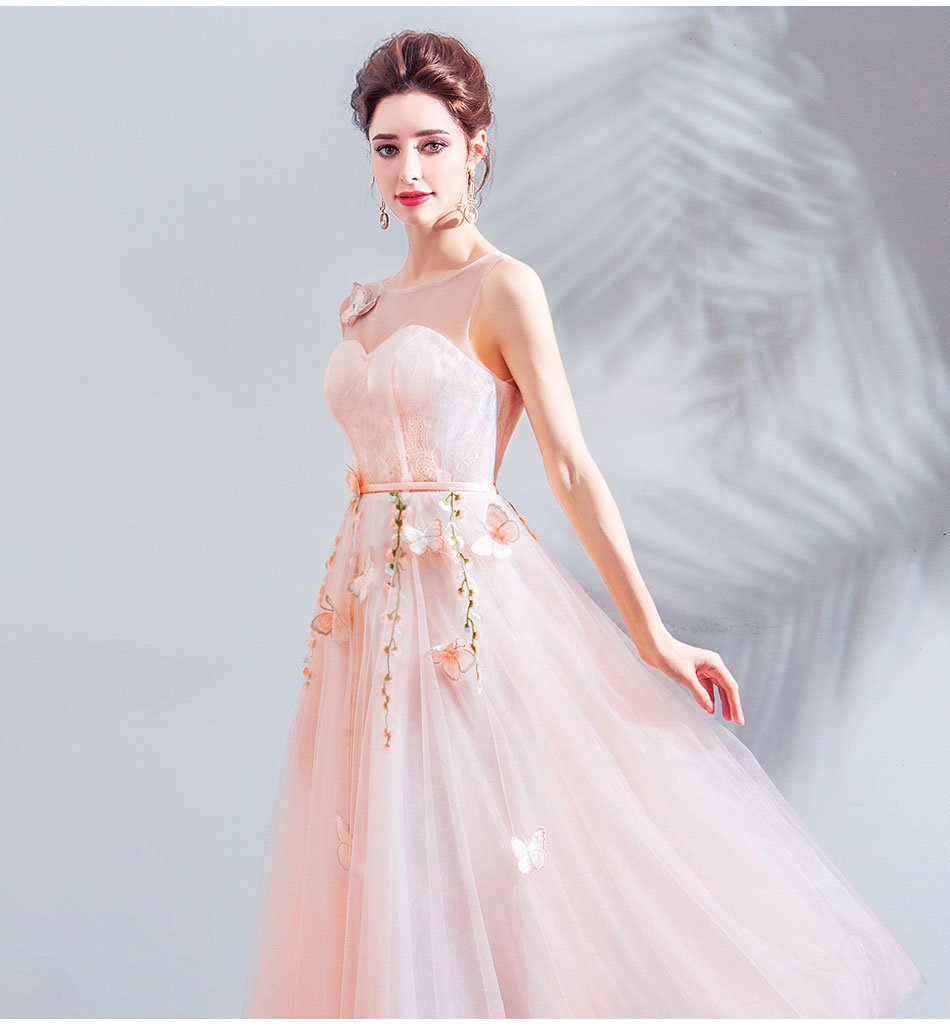 Tea Length Pink Prom Dress A Line Cocktail Bridesmaid Dress