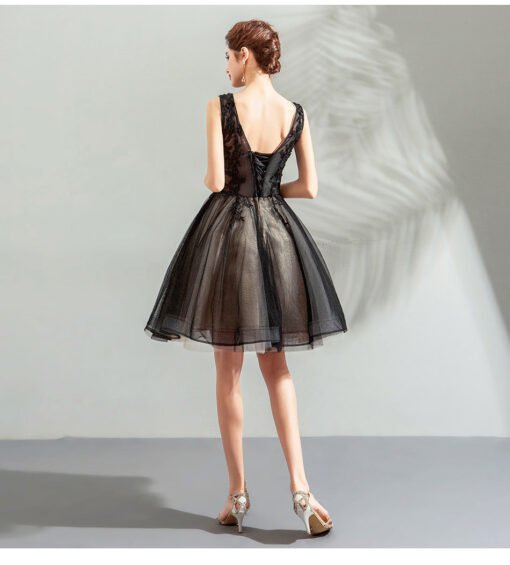 v neck black cocktail dress-0885-05