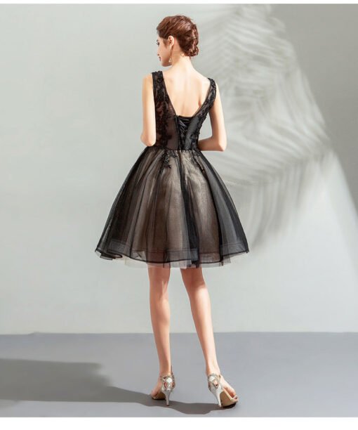 v neck black cocktail dress-0885-05