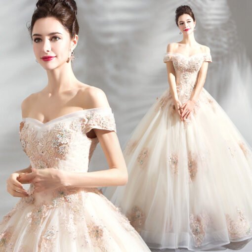 white and champagne wedding dress 0904-07