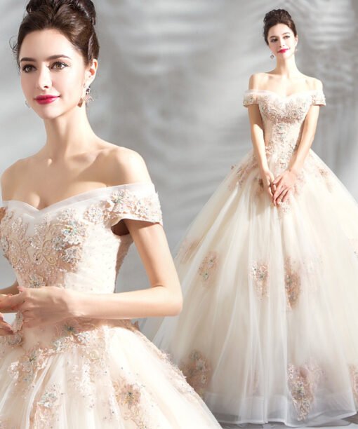 white and champagne wedding dress 0904-07