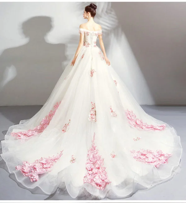 white and pink wedding dress 0897-05