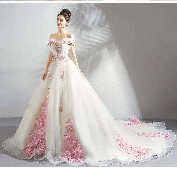 white and pink wedding dress 0897-06