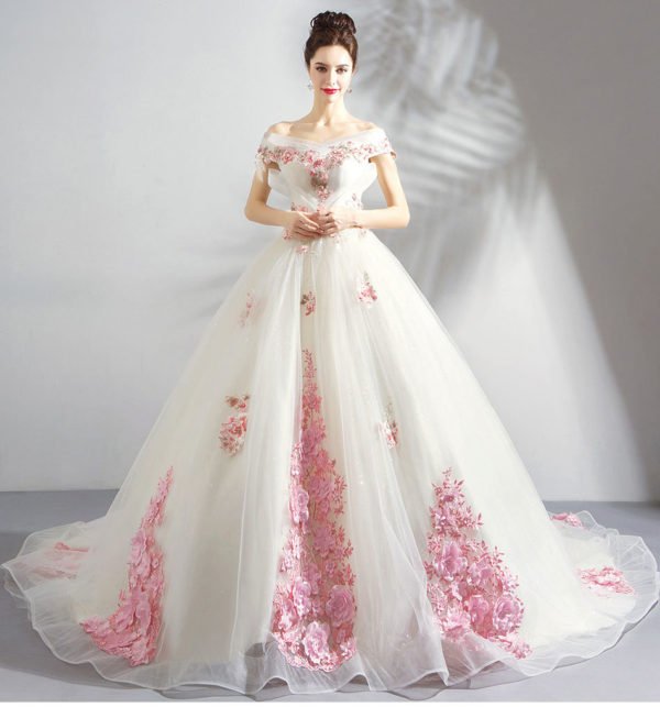 white and pink wedding dress 0897-09