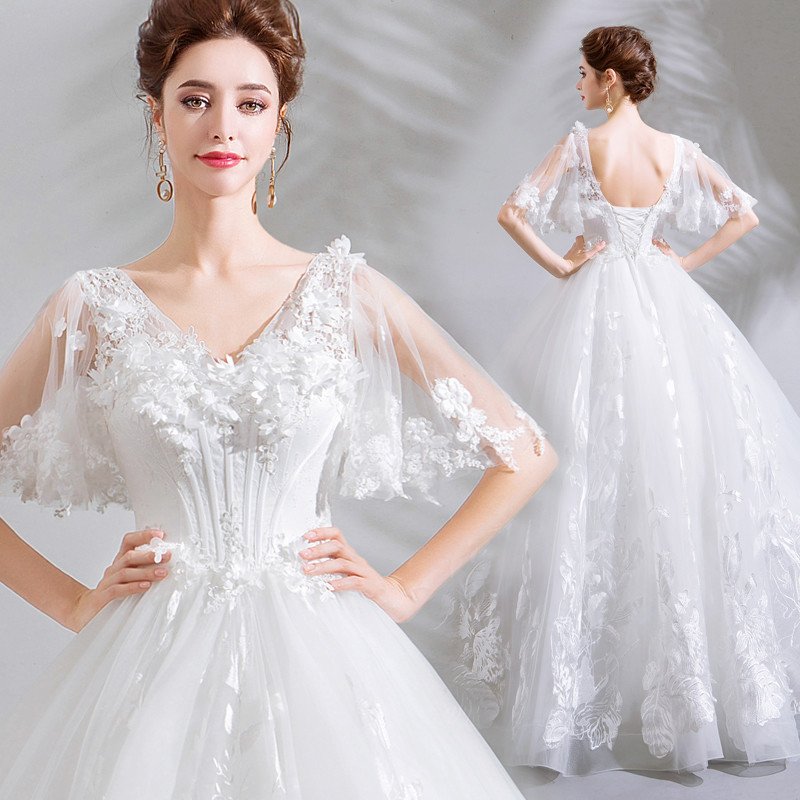 white lace ball gown