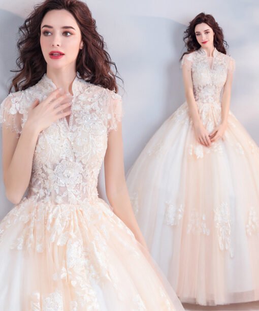 high neck wedding dress 0915-07