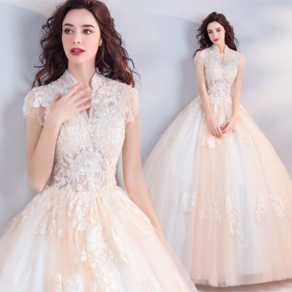 high neck wedding dress 0915-07