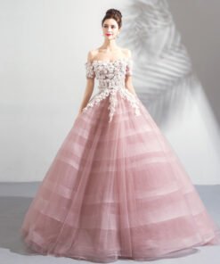 pink ball gown wedding dress 0906-05