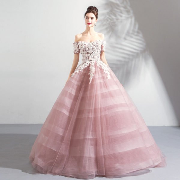 pink ball gown wedding dress 0906-05