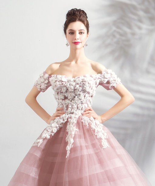 pink ball gown wedding dress 0906-06