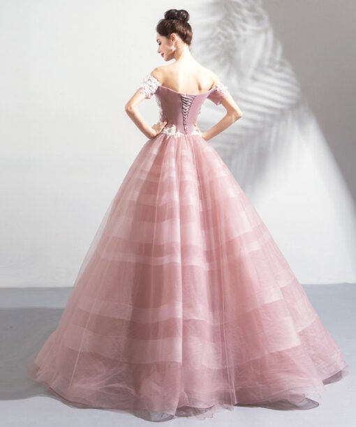 pink ball gown wedding dress 0906-07