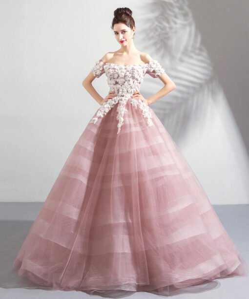 pink ball gown wedding dress 0906-08