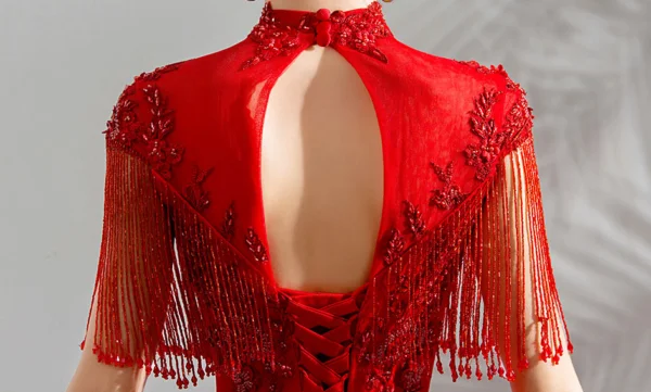 Red Crystal Prom dress High Neck A Line Long Evening Dress - Image 6