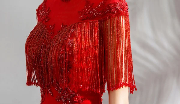 Red Crystal Prom dress High Neck A Line Long Evening Dress - Image 5