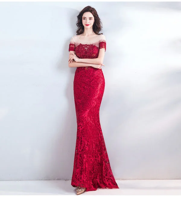 red mermaid evening dress 0905-05