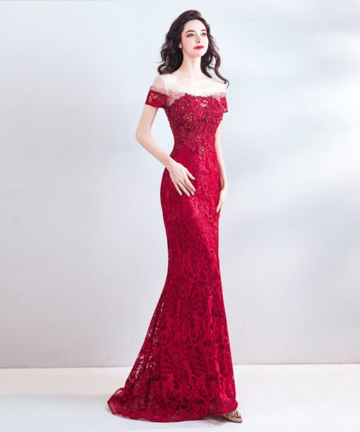 red mermaid evening dress 0905-06