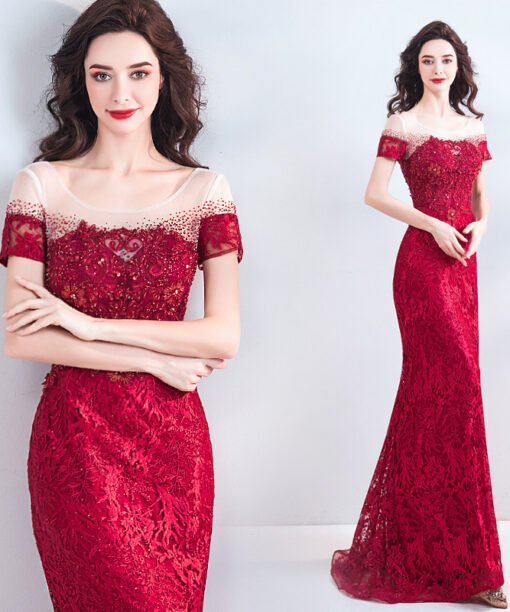 red mermaid evening dress 0905-07