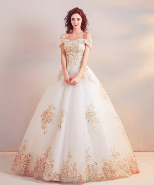 white and gold wedding dress 0918-03