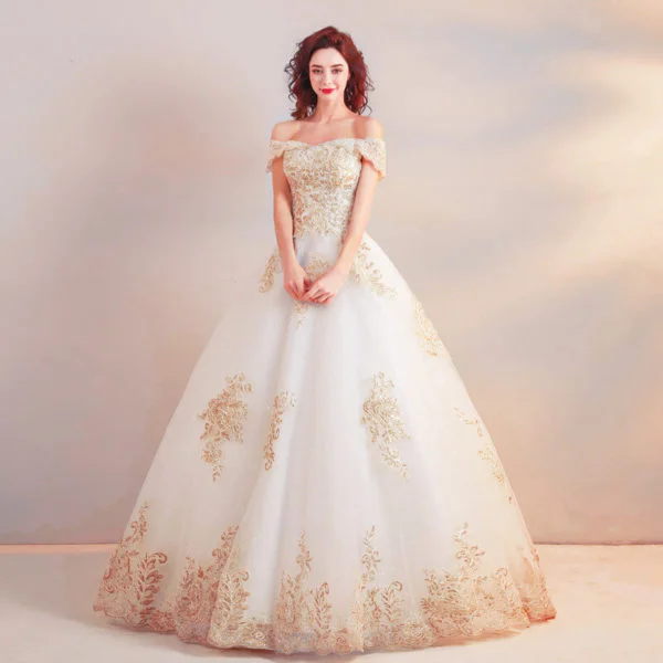 white and gold wedding dress 0918-03