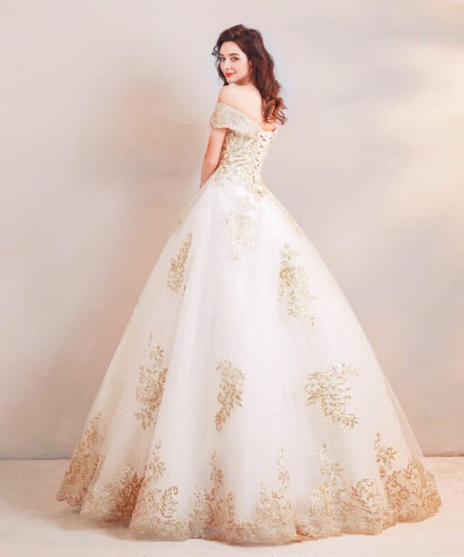 white and gold wedding dress 0918-04