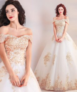white and gold wedding dress 0918-05