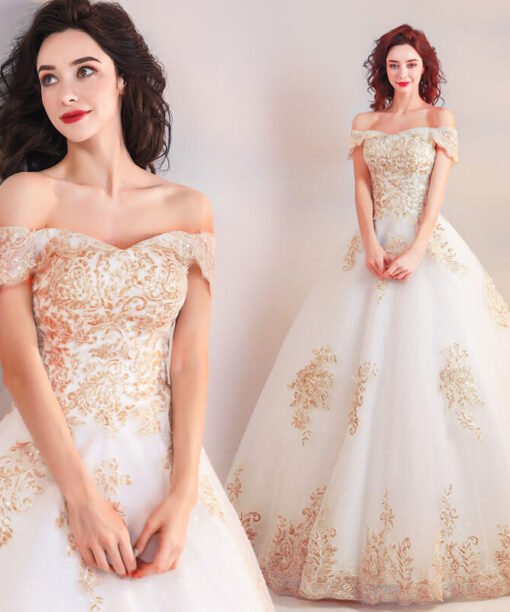 white and gold wedding dress 0918-05