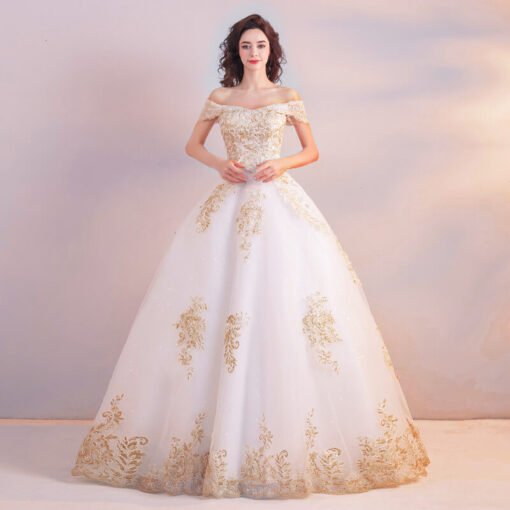 white and gold wedding dress 0918-06