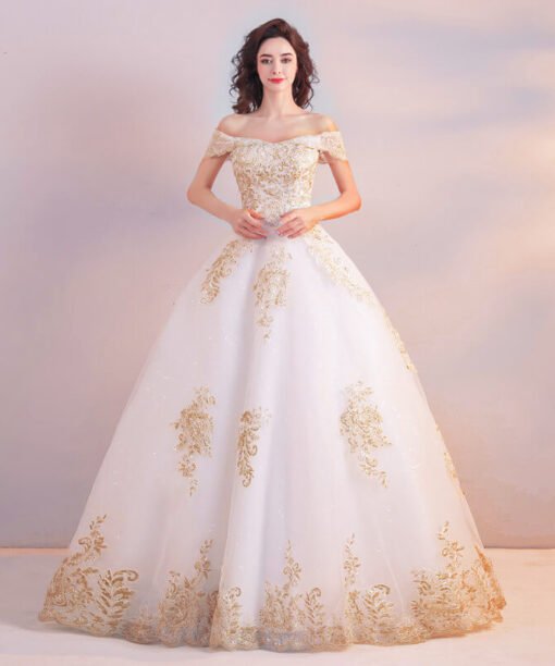 white and gold wedding dress 0918-06