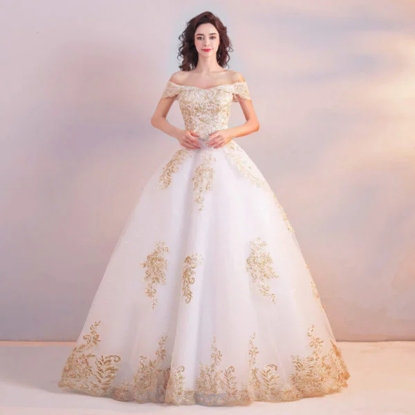 white and gold wedding dress 0918-06
