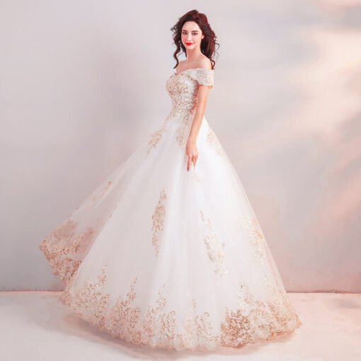 white and gold wedding dress 0918-07