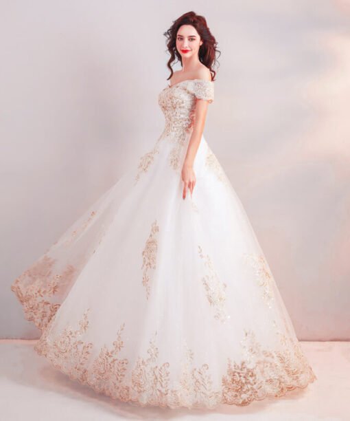 white and gold wedding dress 0918-07