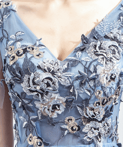blue formal dress v neck-0939-01