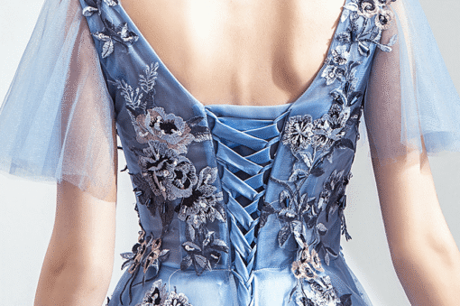 blue formal dress v neck-0939-07